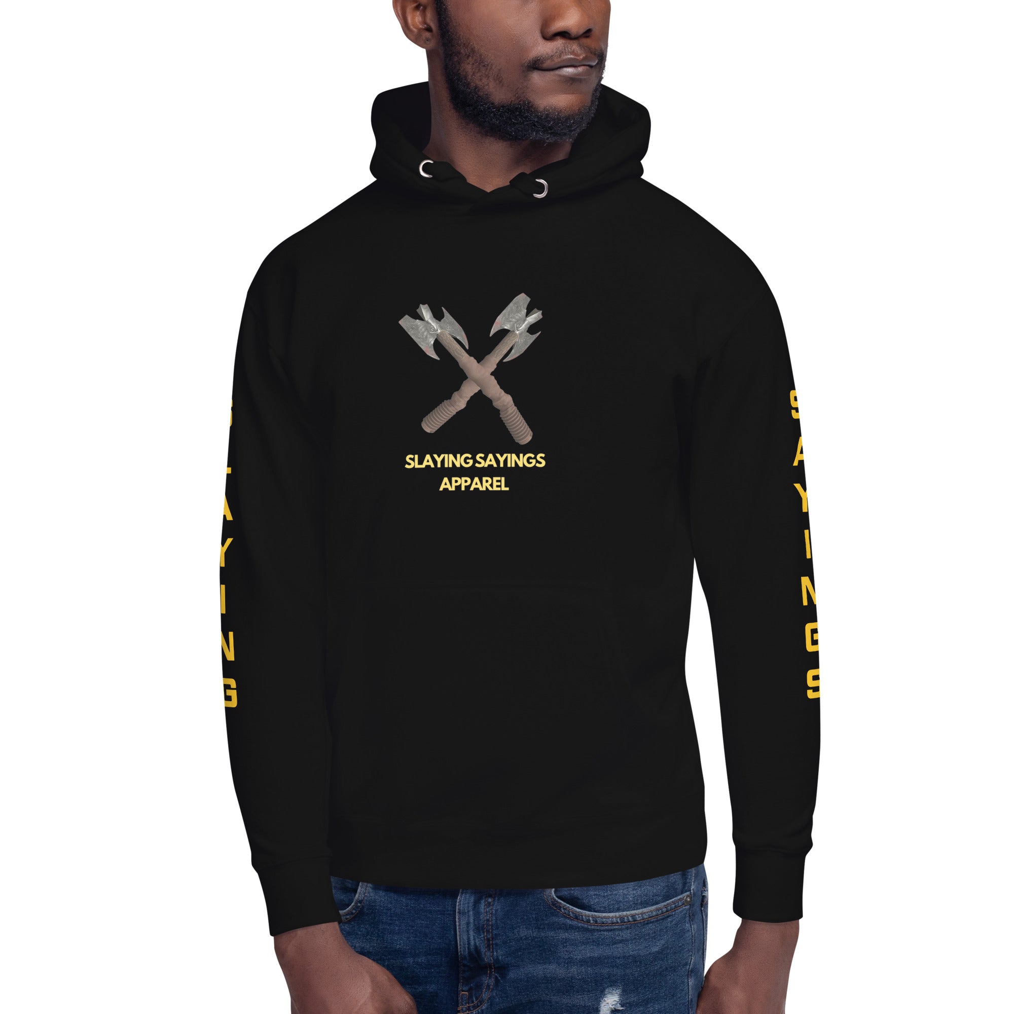 Unisex Hoodie Slaying Saying Logo on Sleeves