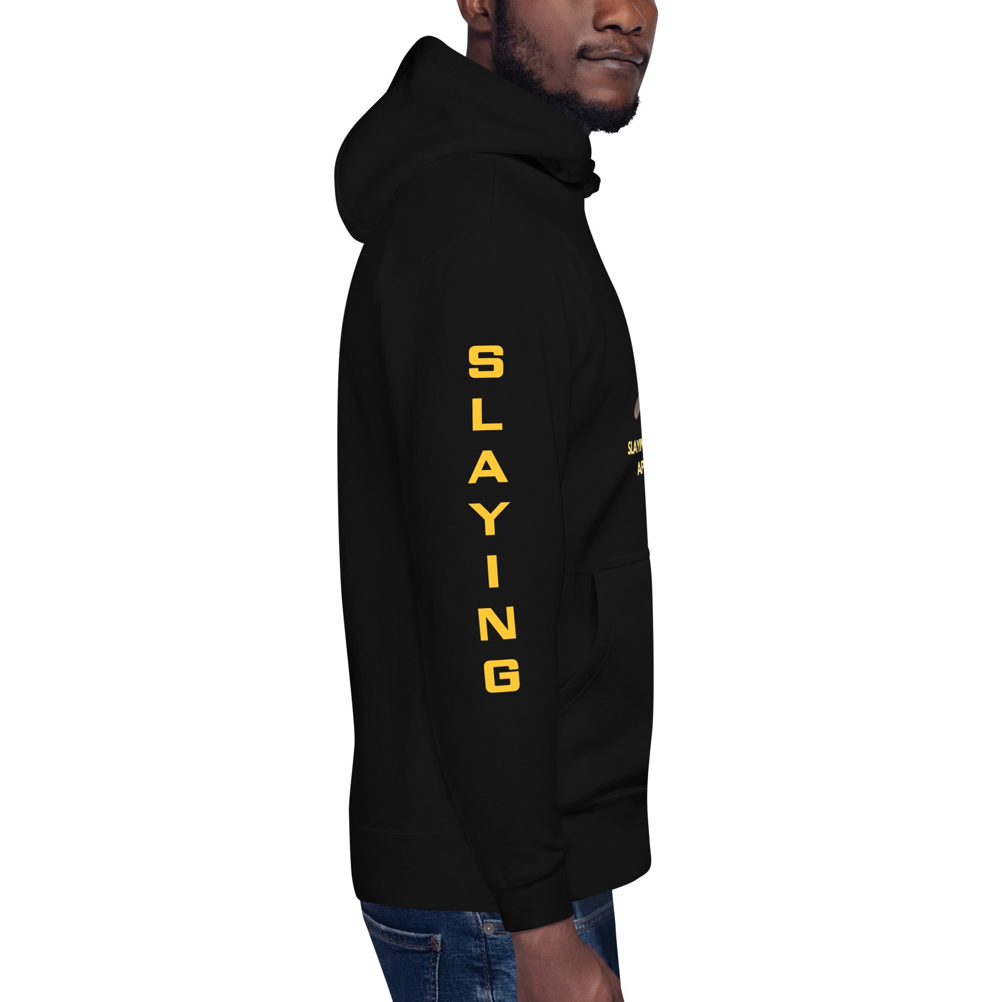 Unisex Hoodie Slaying Saying Logo on Sleeves