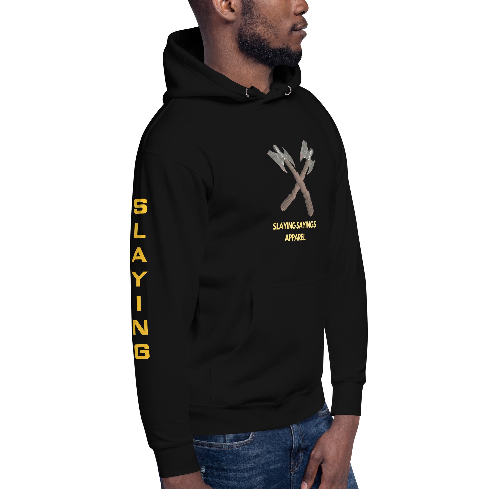 Unisex Hoodie Slaying Saying Logo on Sleeves