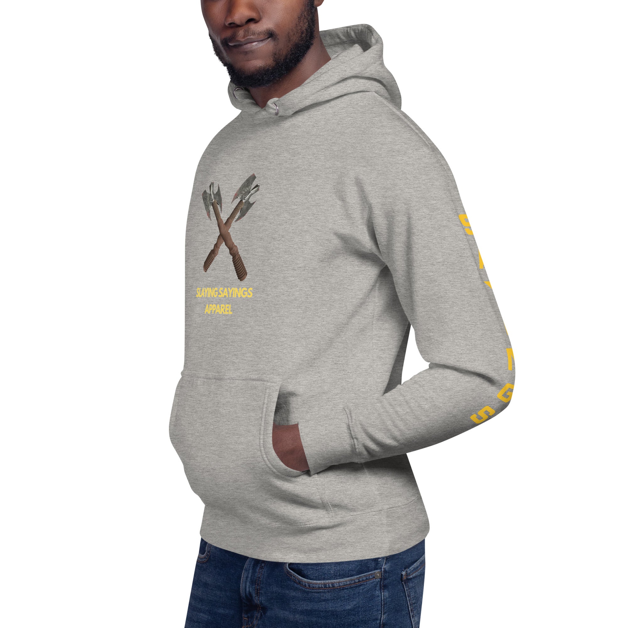 Unisex Hoodie Slaying Saying Logo on Sleeves