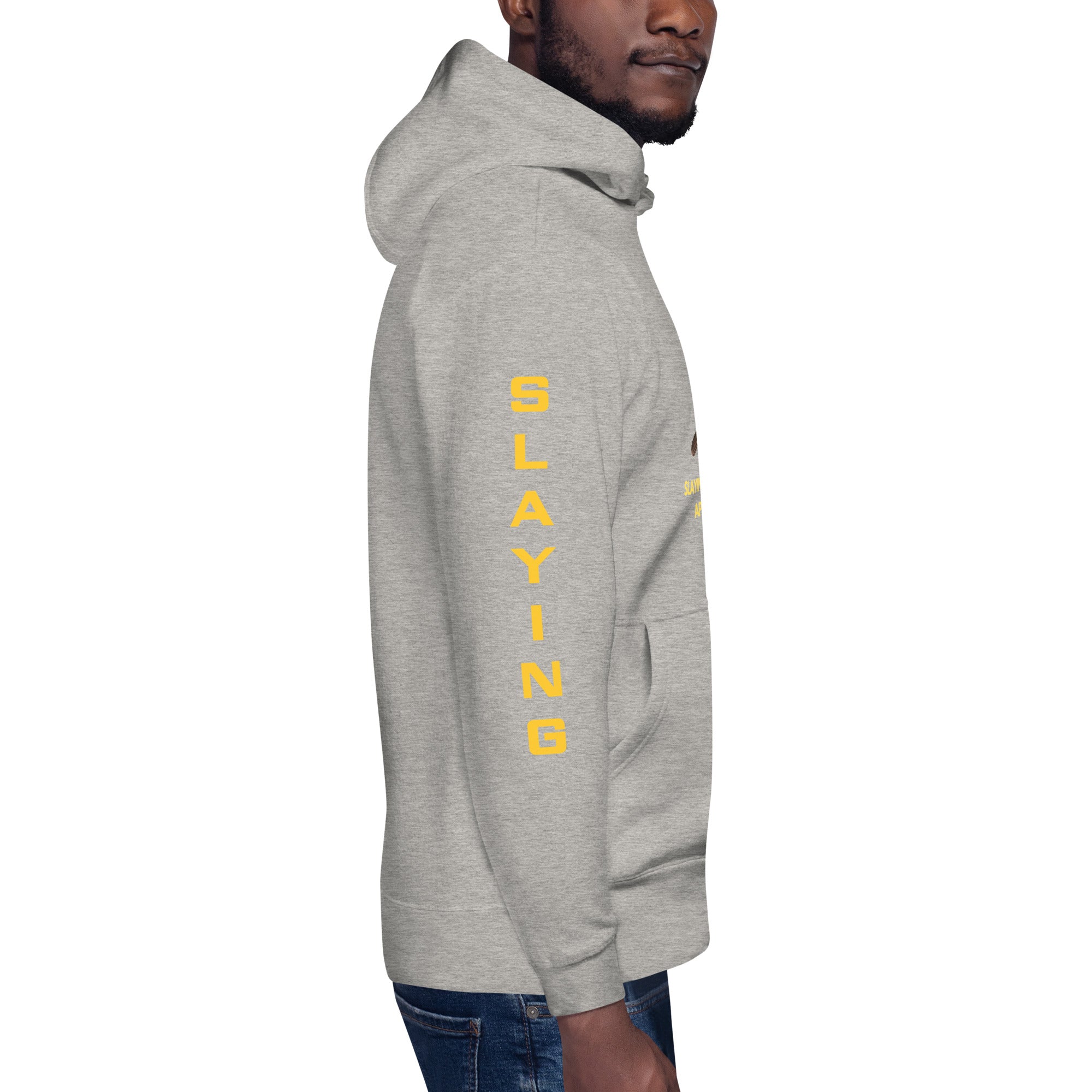 Unisex Hoodie Slaying Saying Logo on Sleeves