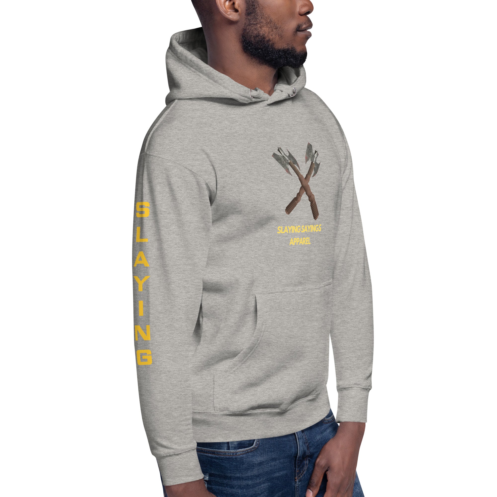 Unisex Hoodie Slaying Saying Logo on Sleeves