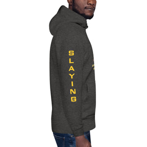 Unisex Hoodie Slaying Saying Logo on Sleeves