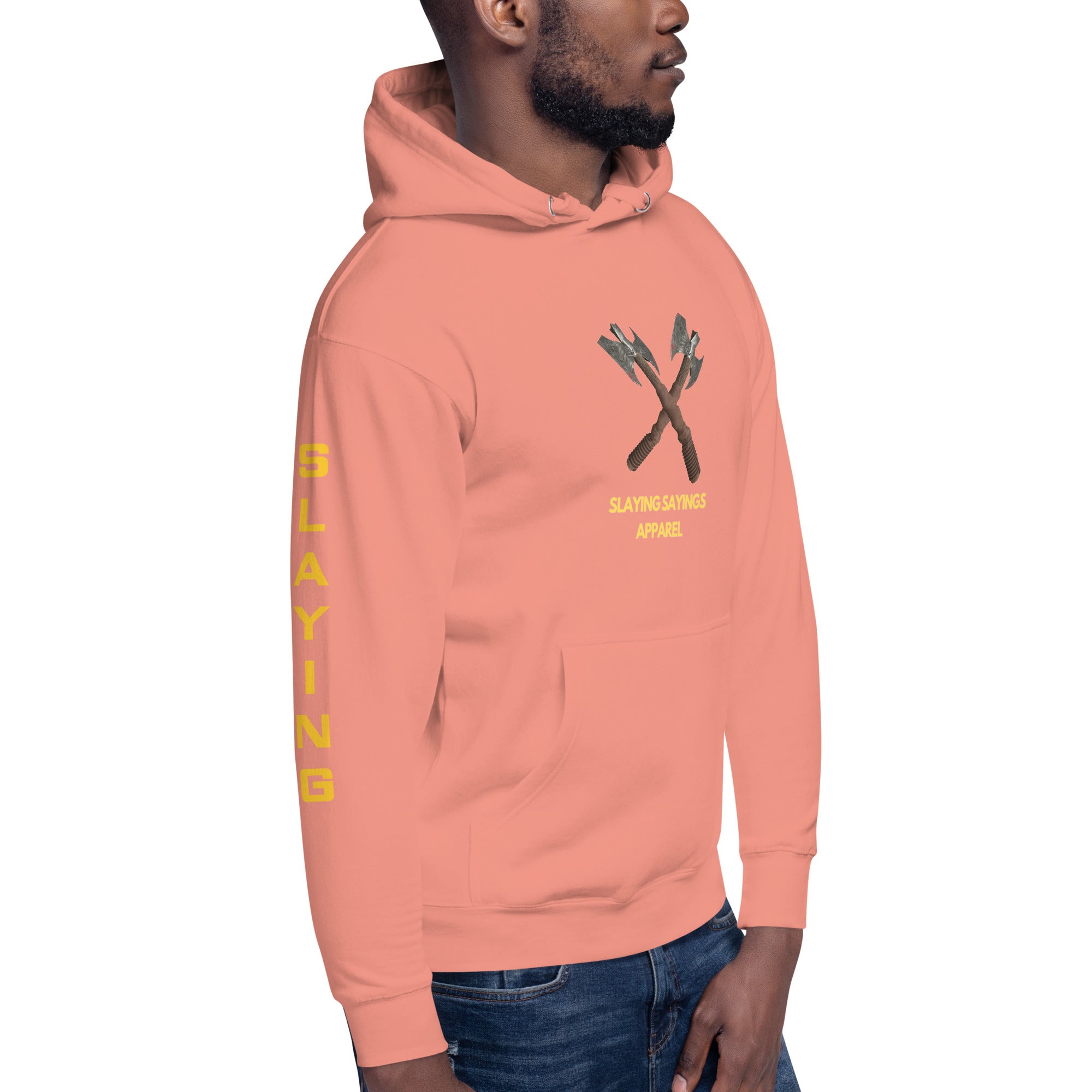 Unisex Hoodie Slaying Saying Logo on Sleeves