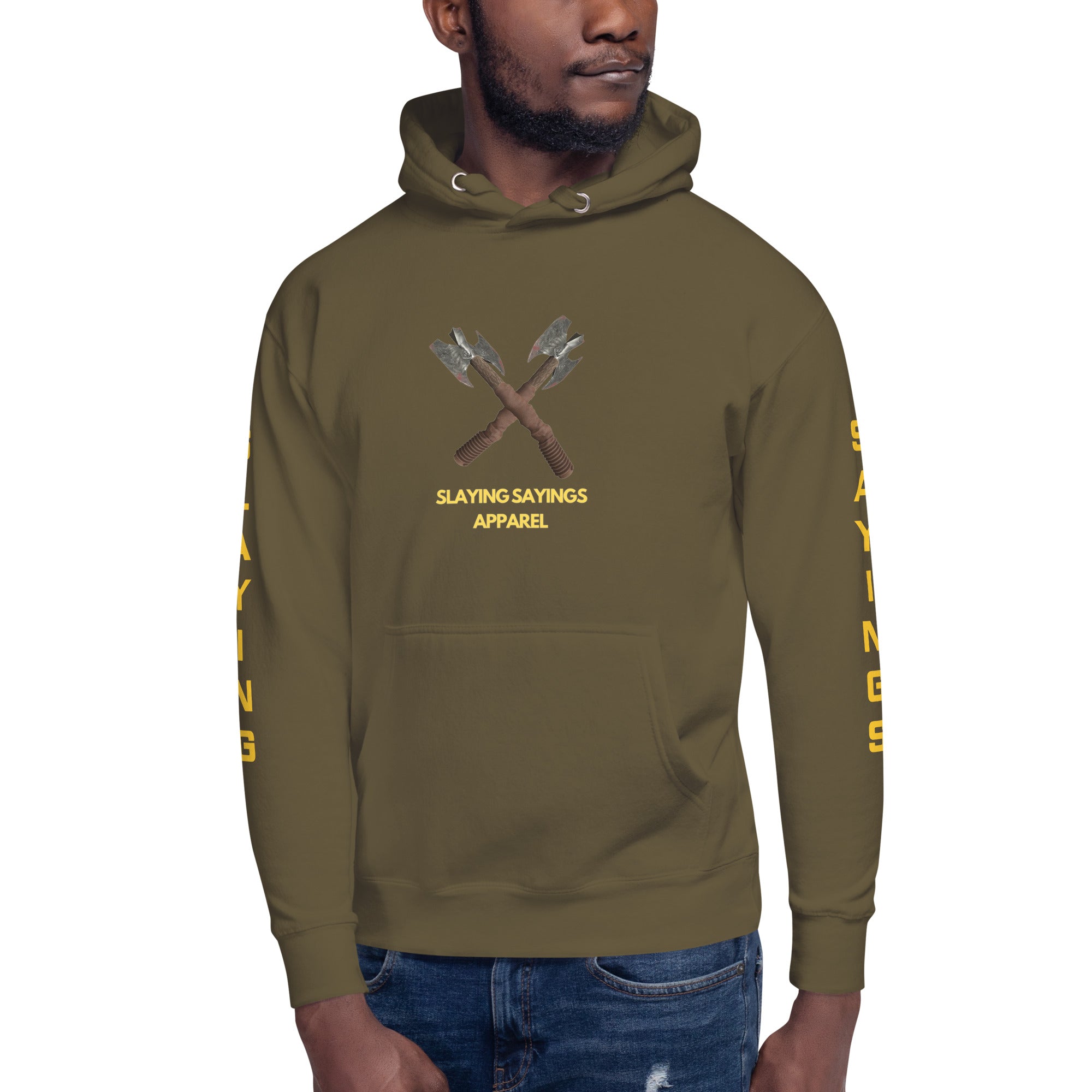 Unisex Hoodie Slaying Saying Logo on Sleeves