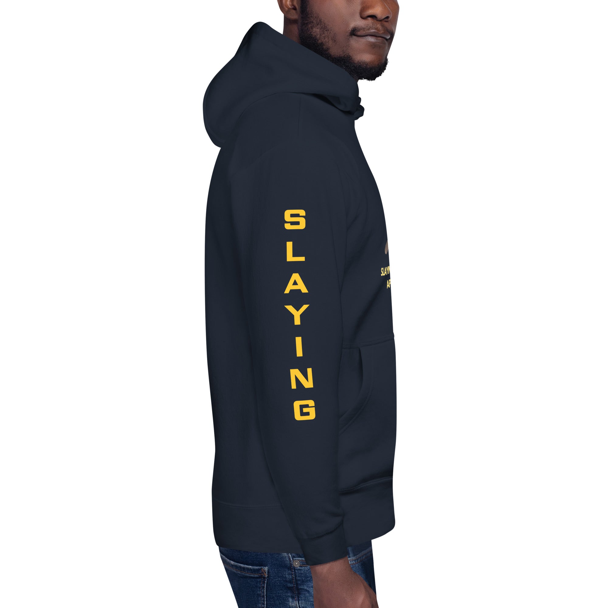 Unisex Hoodie Slaying Saying Logo on Sleeves