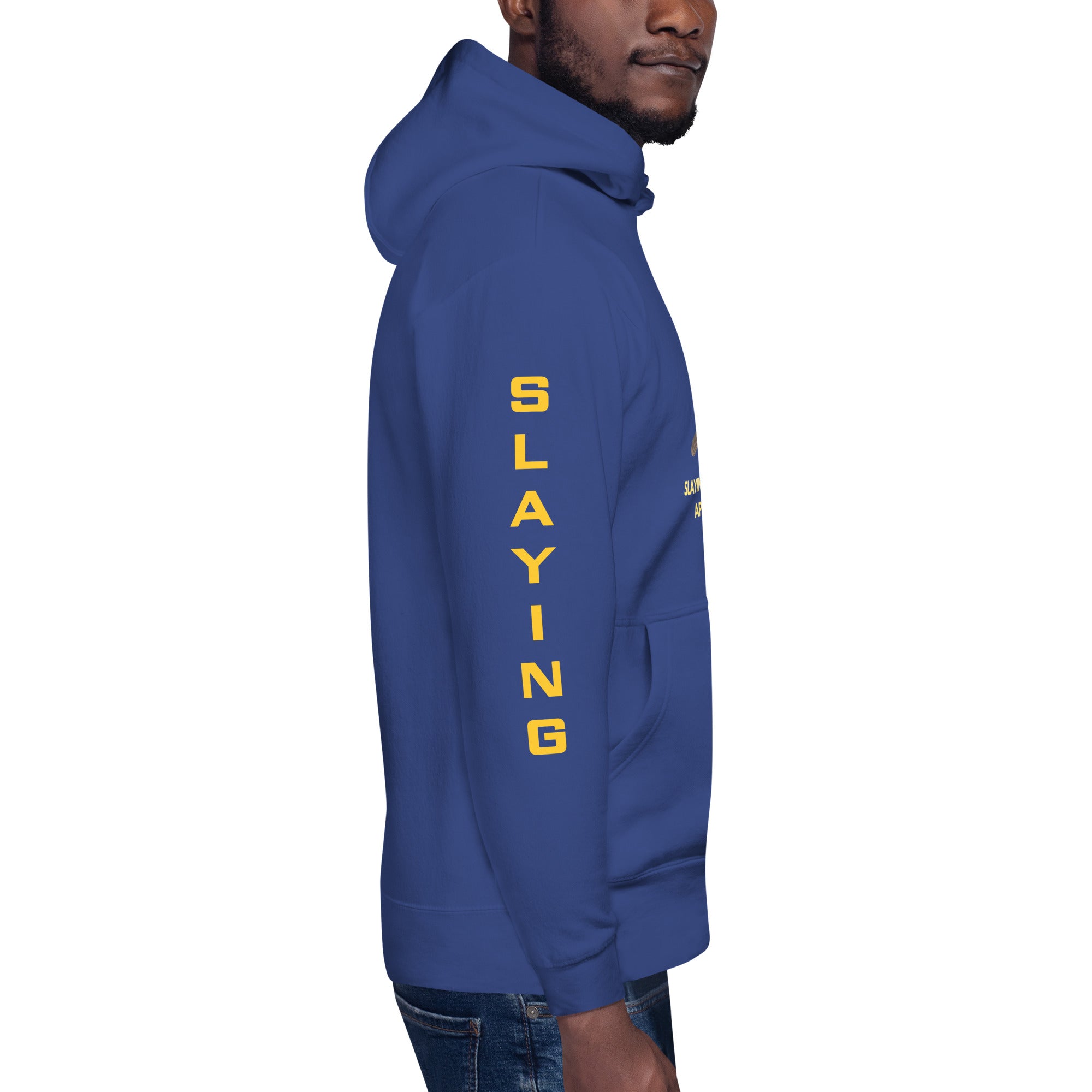 Unisex Hoodie Slaying Saying Logo on Sleeves