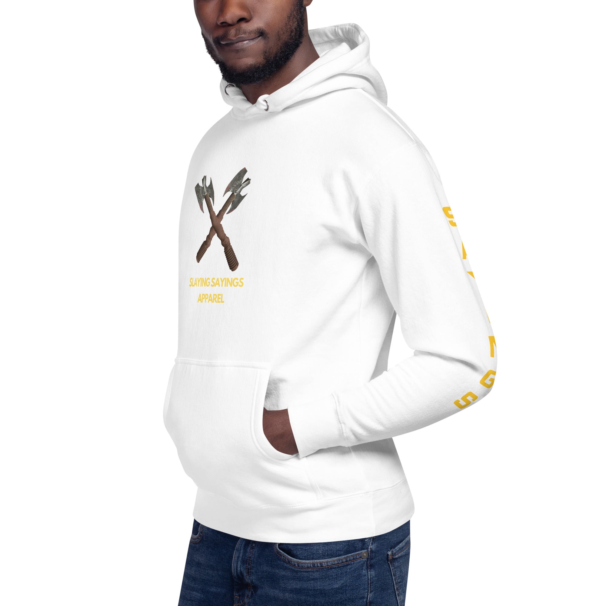 Unisex Hoodie Slaying Saying Logo on Sleeves