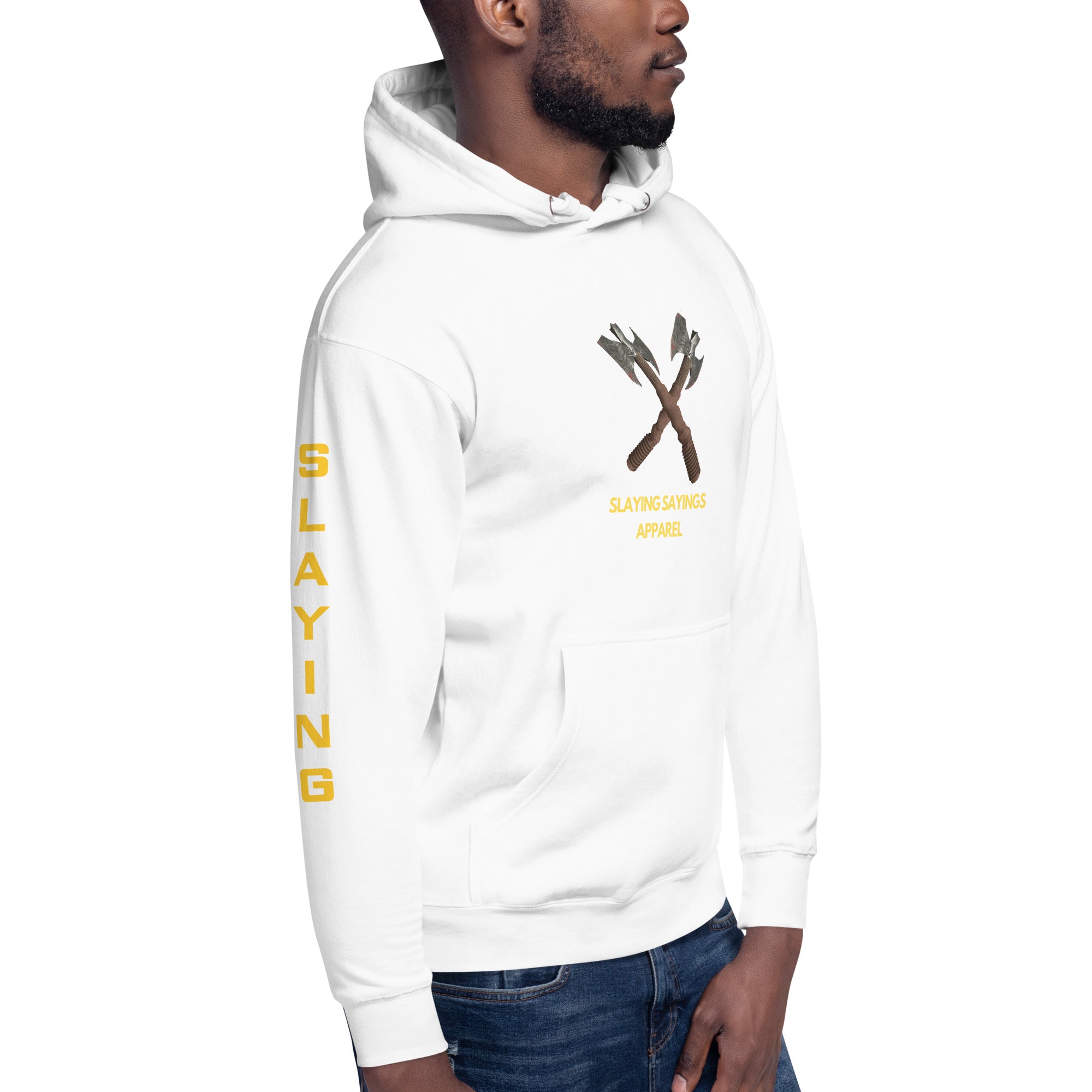 Unisex Hoodie Slaying Saying Logo on Sleeves